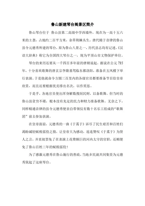 鲁山新建琴台阁景区简介