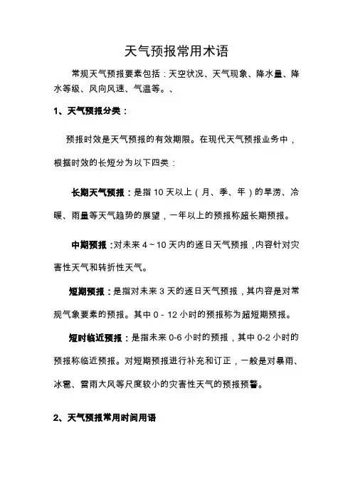 天气预报常用术语