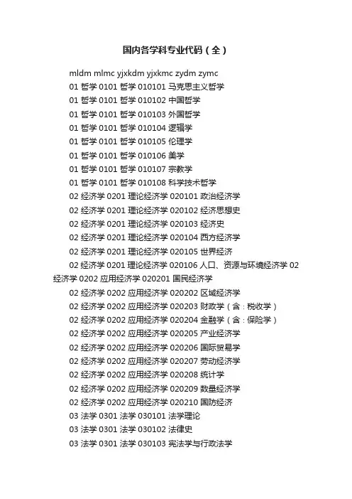 国内各学科专业代码（全）