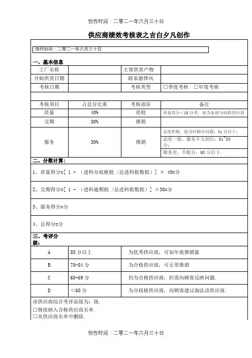供应商绩效考核表