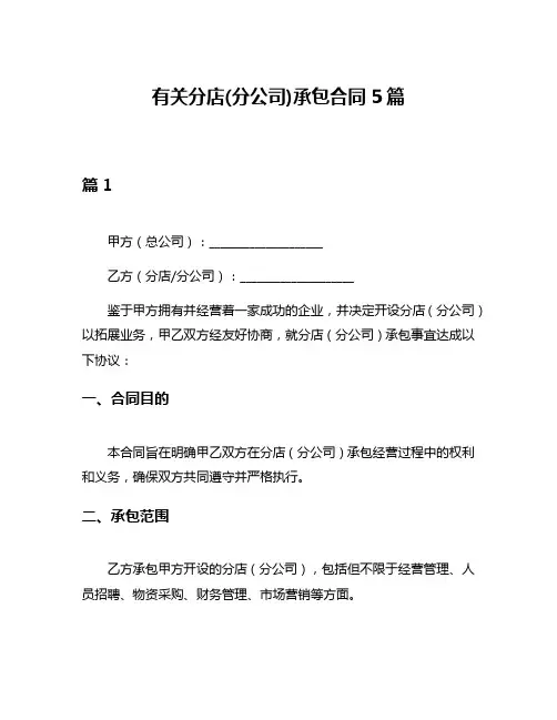 有关分店(分公司)承包合同5篇