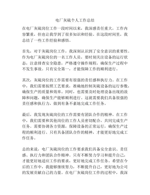 电厂灰硫个人工作总结