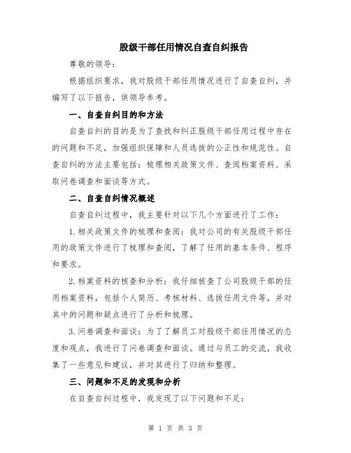 股级干部任用情况自查自纠报告