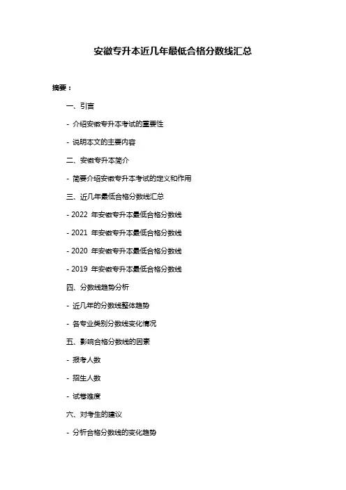 安徽专升本近几年最低合格分数线汇总