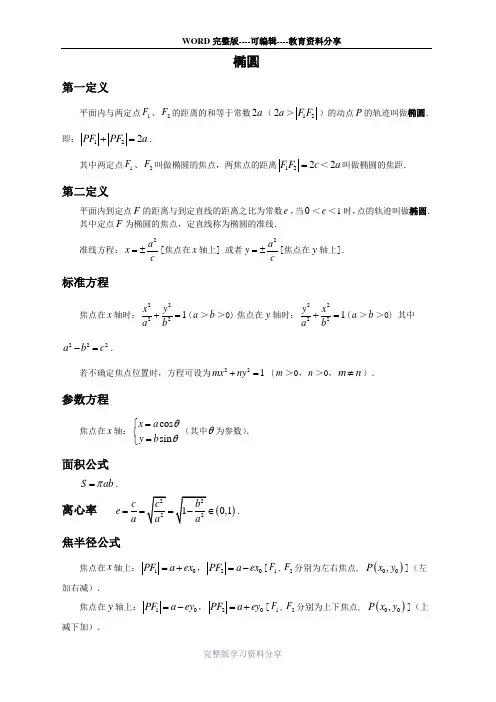 高考数学椭圆与双曲线的经典性质50条