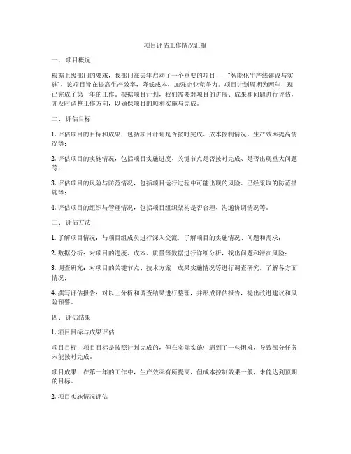 项目评估工作情况汇报