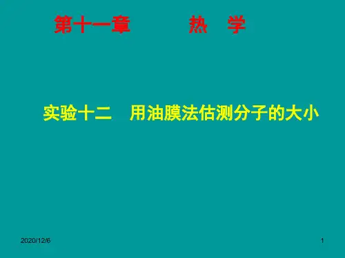 (新课标)2015届高考物理一轮复习 第十一章 实验十二 用油膜法估测分子的大小精品PPT教学课件