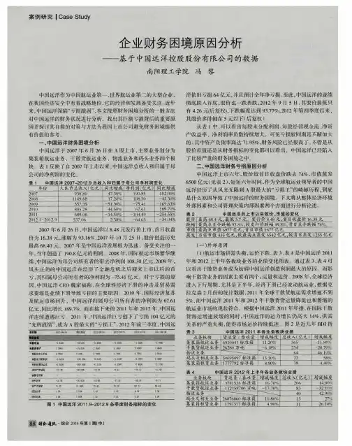 企业财务困境原因分析——基于中国远洋控股股份有限公司的数据
