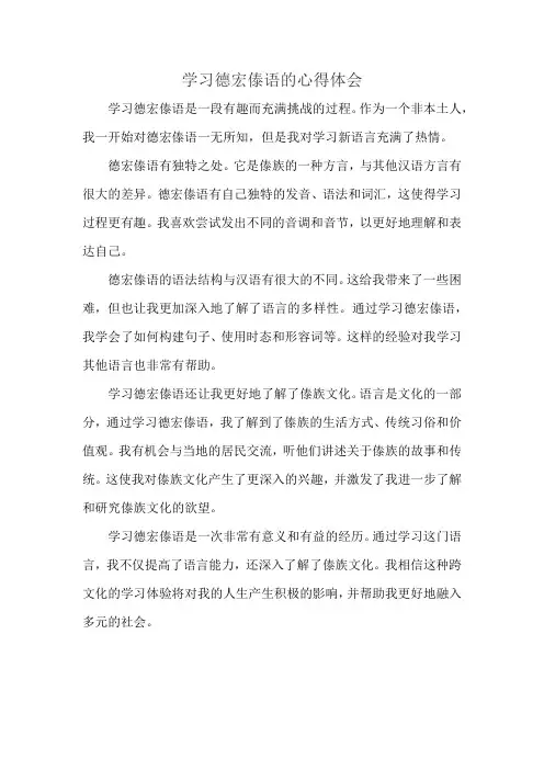 学习德宏傣语的心得体会