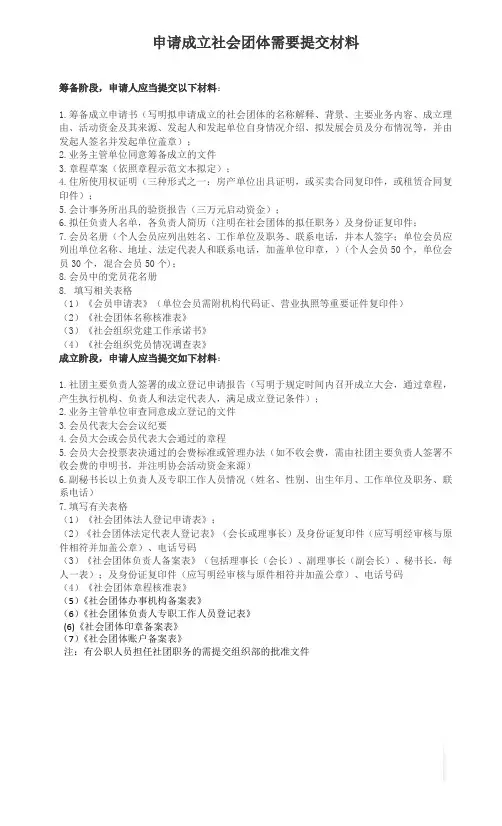 申请成立社会团体需要提交哪些材料