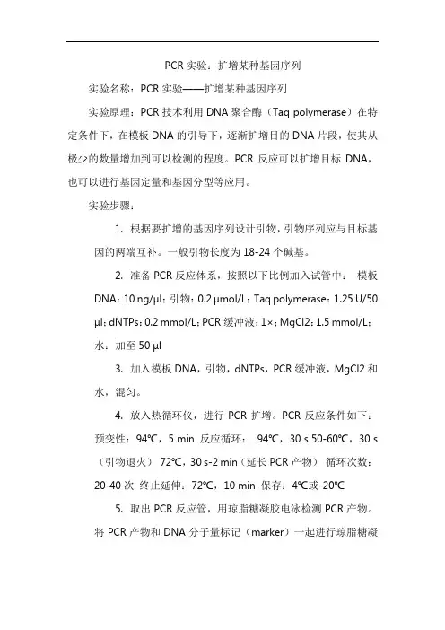 PCR实验：扩增某种基因序列
