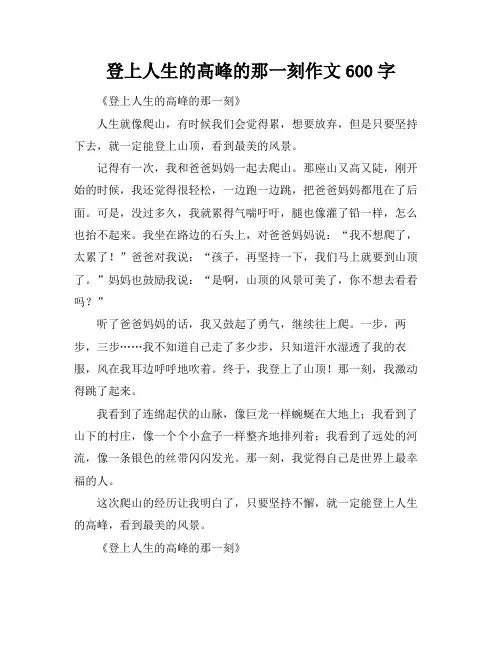 登上人生的高峰的那一刻作文600字