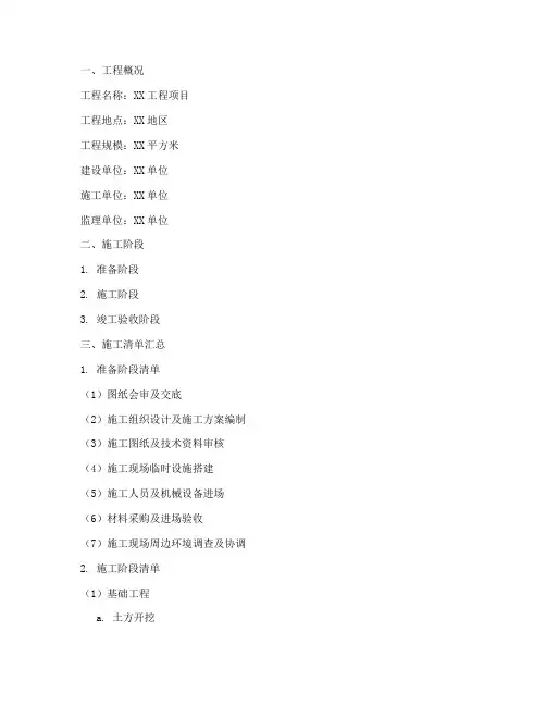 工程施工清单汇总表