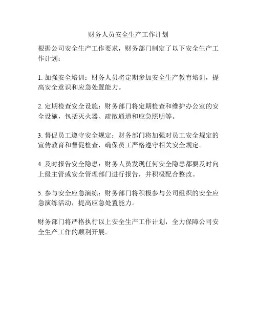 财务人员安全生产工作计划