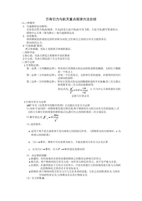 (完整版)万有引力与航天公式总结