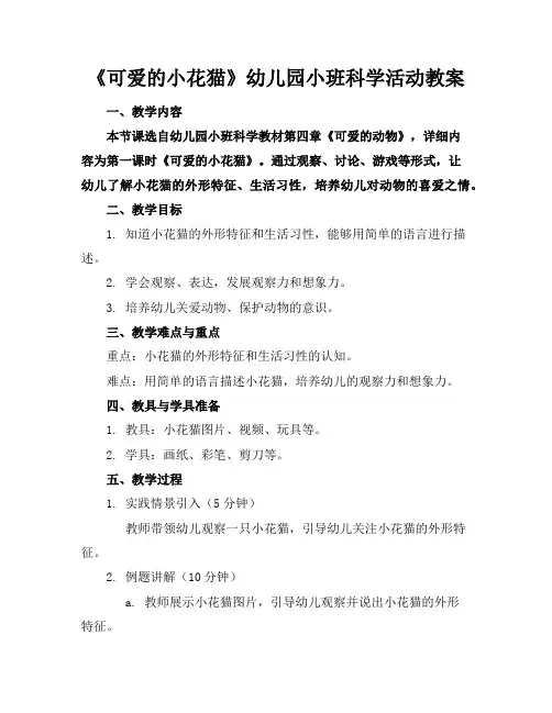 《可爱的小花猫》幼儿园小班科学活动教案