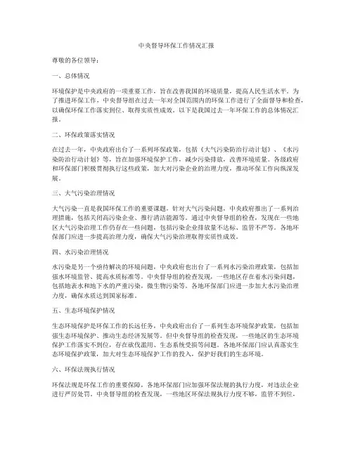 中央督导环保工作情况汇报