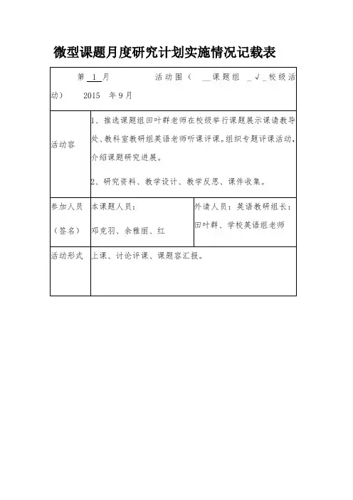 02微型课题月度研究计划清单实施情况记载表