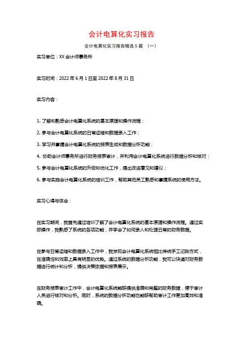 会计电算化实习报告5篇