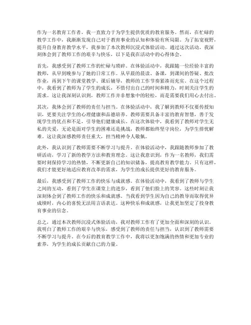 教师沉浸式体验心得体会