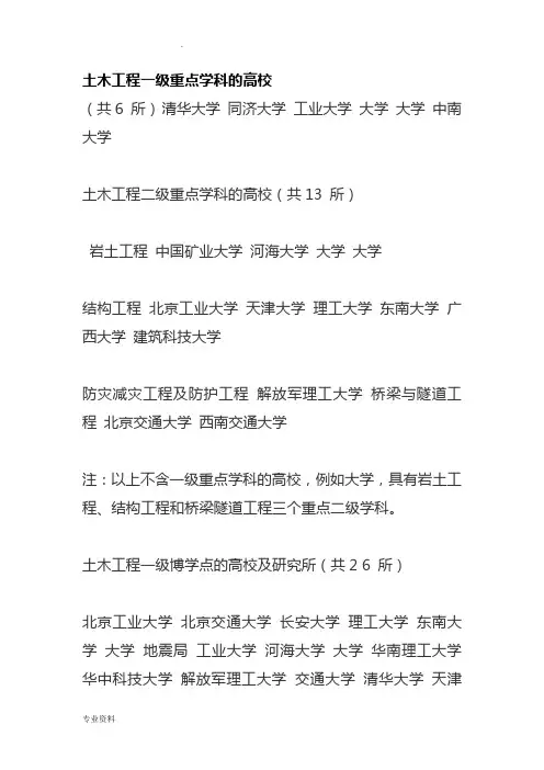土木工程国家一级重点学科的高校