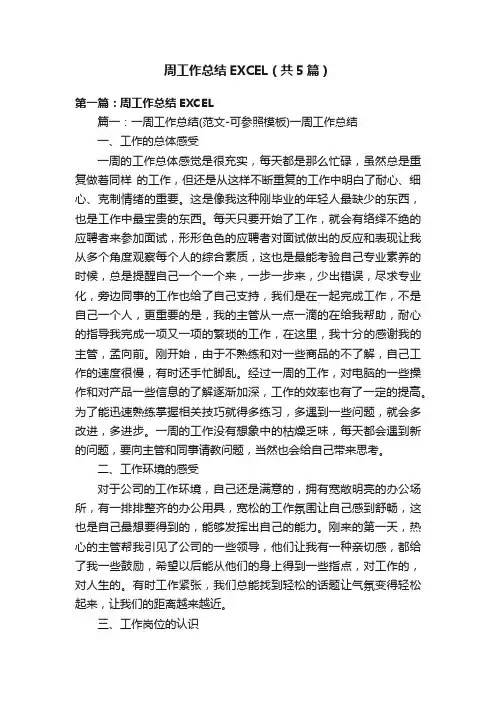 周工作总结EXCEL（共5篇）