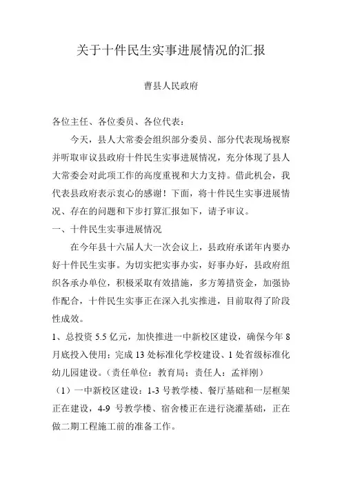关于十件民生实事进展情况汇报