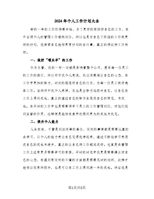 2024年个人工作计划大全(三篇)