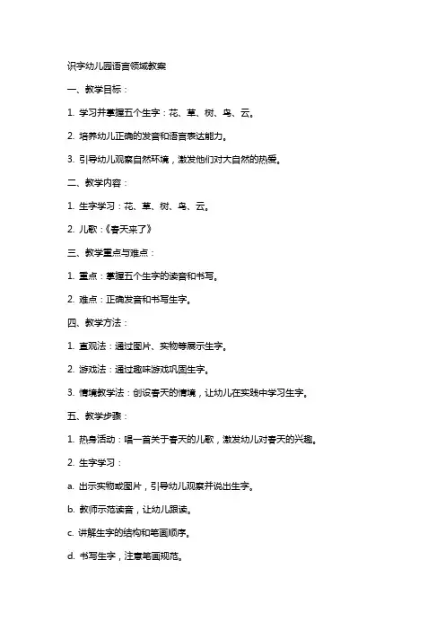 识字幼儿园语言领域教案