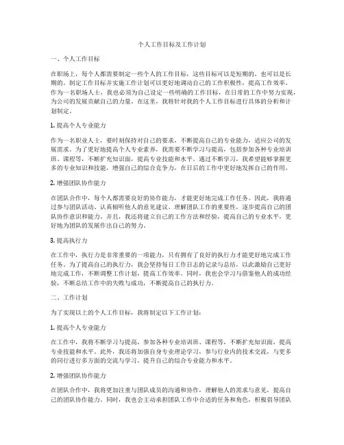 个人工作目标及工作计划