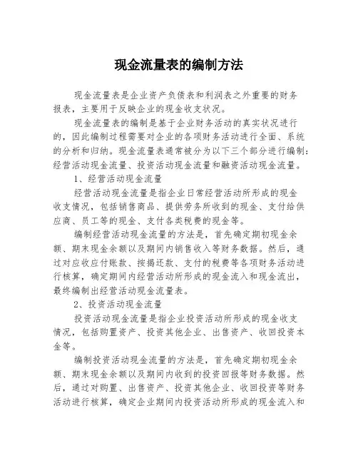 现金流量表的编制方法