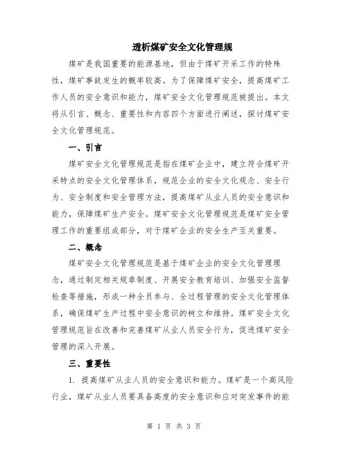 透析煤矿安全文化管理规