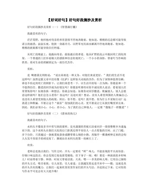 【好词好句】好句好段摘抄及赏析
