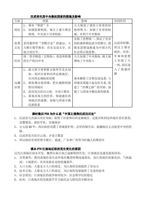 汉武帝巩固中央集权国家的措施及影响
