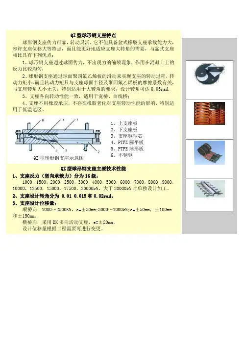 QZ型球形钢支座、KQGZ抗震型球形钢支座特点及主要技术性能
