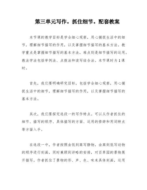 第三单元写作。抓住细节。配套教案