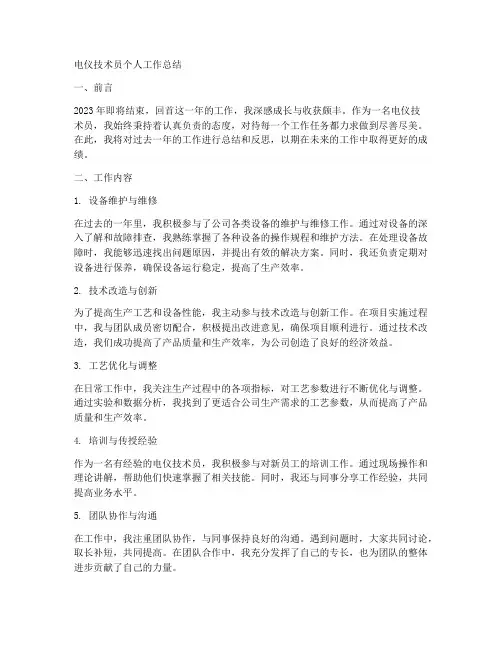 电仪技术员个人工作总结