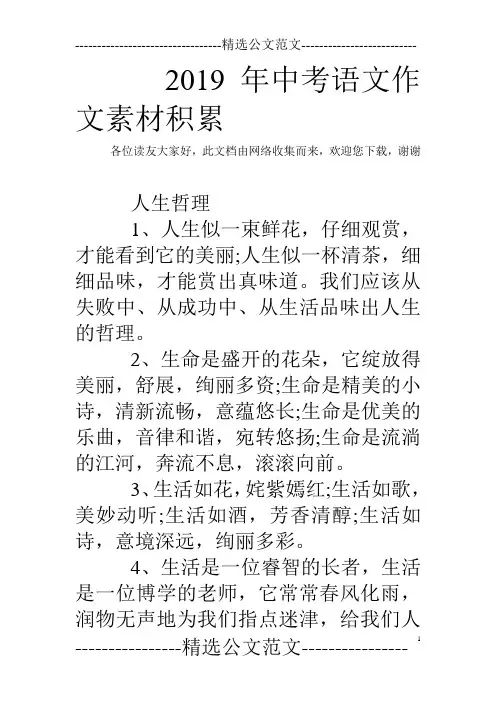 2019年中考语文作文素材积累