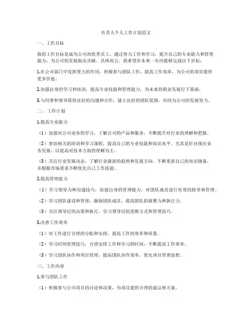负责人个人工作计划范文