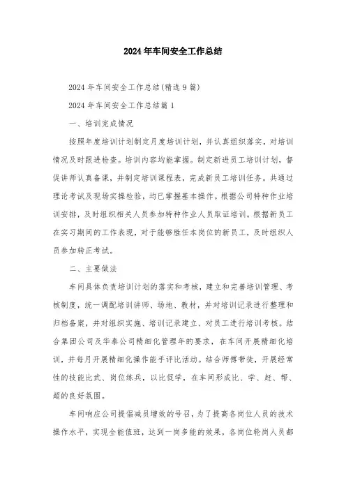 2024年车间安全工作总结