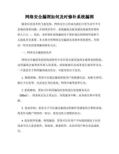 网络安全漏洞如何及时修补系统漏洞