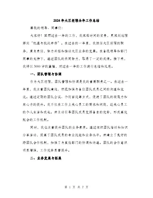 2024年大区经理全年工作总结(二篇)