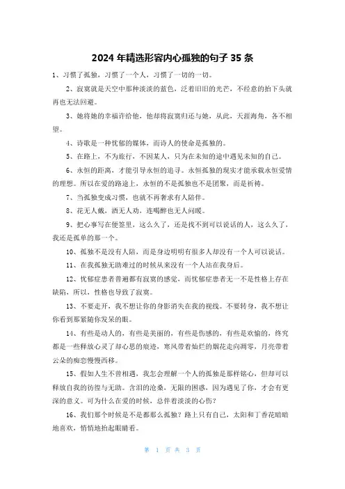 2024年精选形容内心孤独的句子35条