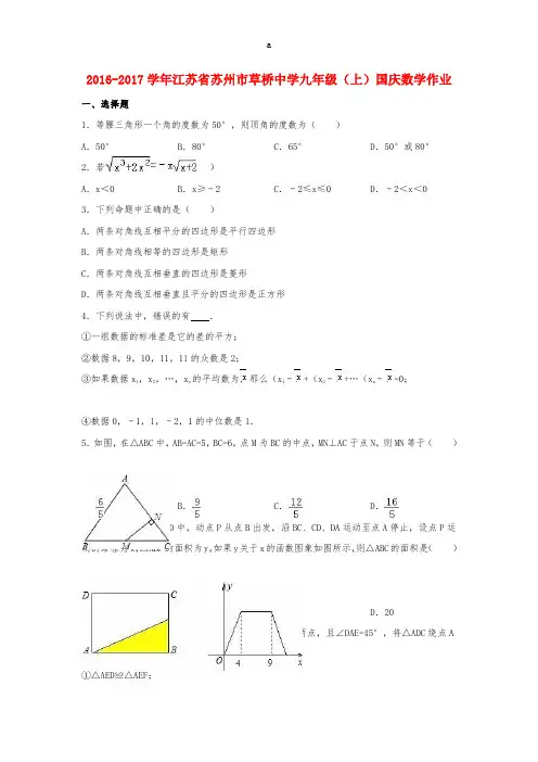 九年级数学上学期国庆作业(二)(含解析) 苏科版