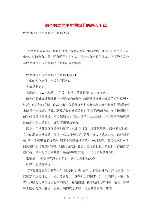 做个有志的少年国旗下的讲话5篇