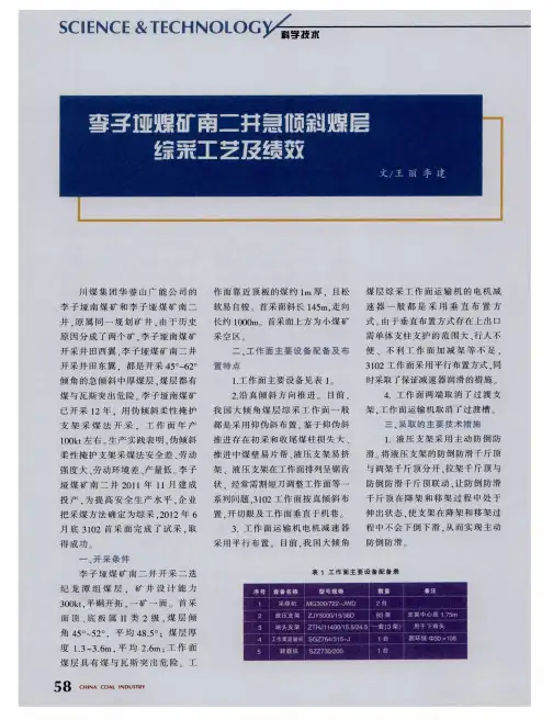 李子垭煤矿南二井急倾斜煤层综采工艺及绩效