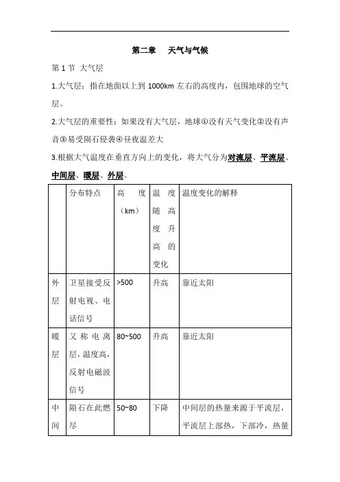 浙教版初中科学八年级上第2章天气与气候知识点