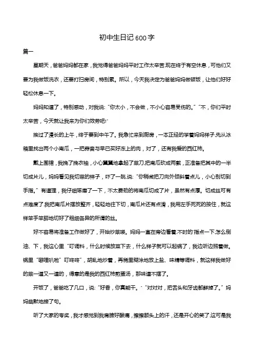 初中生日记600字