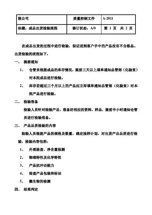 成品出货检验流程