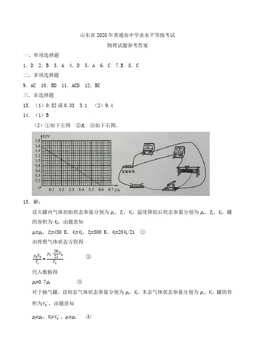 新高考卷Ⅰ(山东卷)-物理-答案